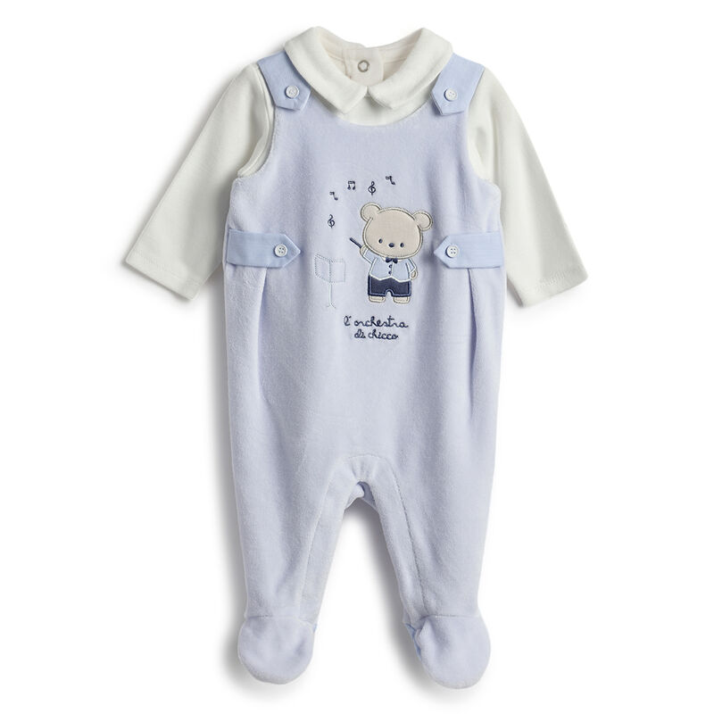 Boys White and Blue Embroidered Smock with Leggings image number 0