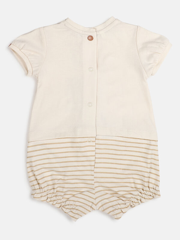 Girls Natural Striped Short Sleeve Knitted Romper image number null