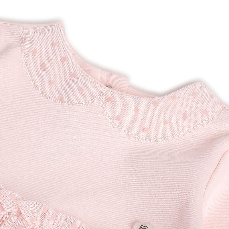 Girls Light Pink Self Design Long Sleeve Dress image number 2