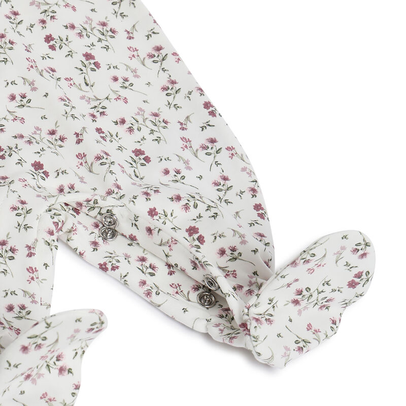 Girls White and Pink Floral Printed Leg Opening Babysuit image number 3