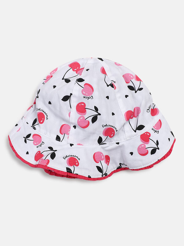 Girls White & Pink Reversible Hat image number null