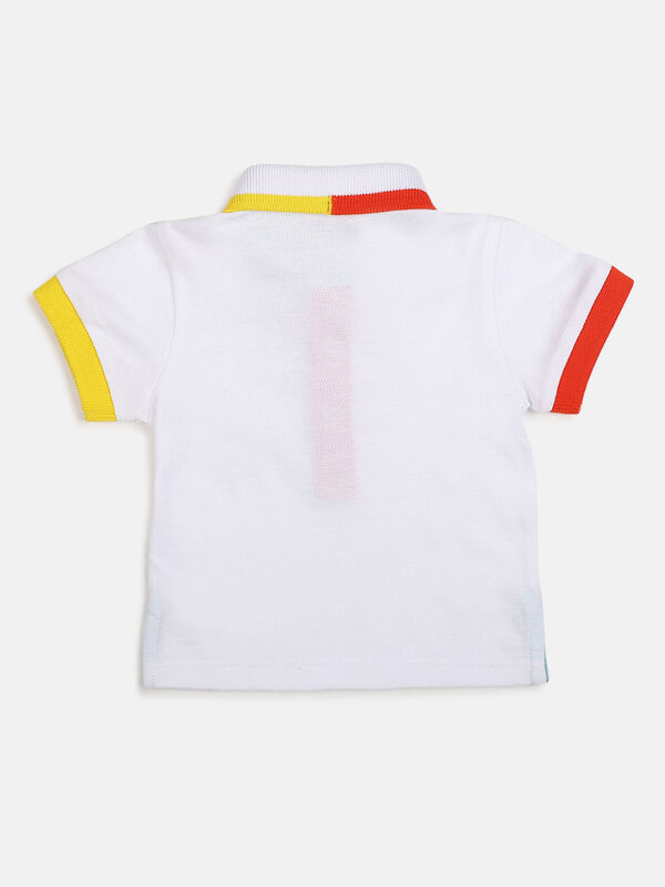 Boys White Colorblocked Short Sleeve Knitted Polo image number null