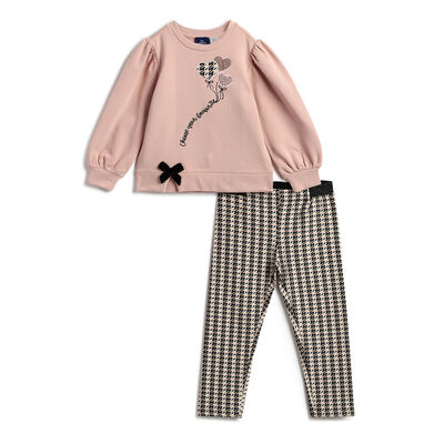 Girls Pink Sweatshirt with Checked Long Trouser