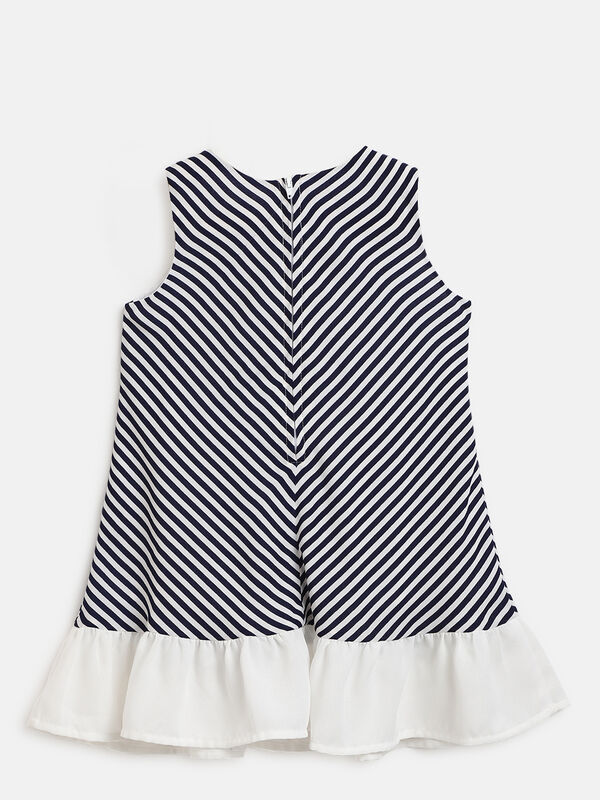 Girls White & Blue Short Sleeve Striped Dress image number null