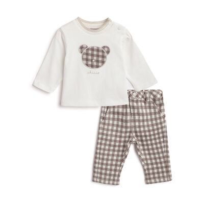 Boys White and Brown Applique T-shirt with Long Trouser