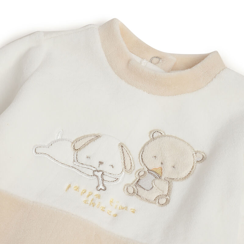 Infants Beige Embroidered Nappy opening Babysuit image number 2