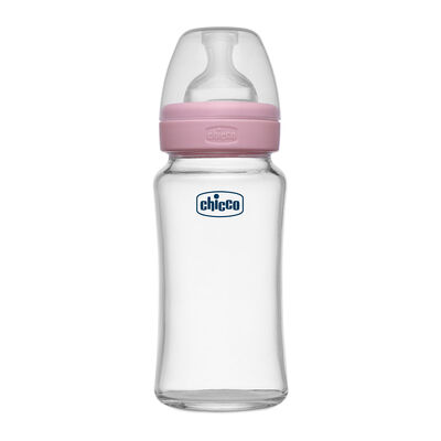 Well-Being Glass Feeding Bottle (240ml, Medium Flow) (Pink)