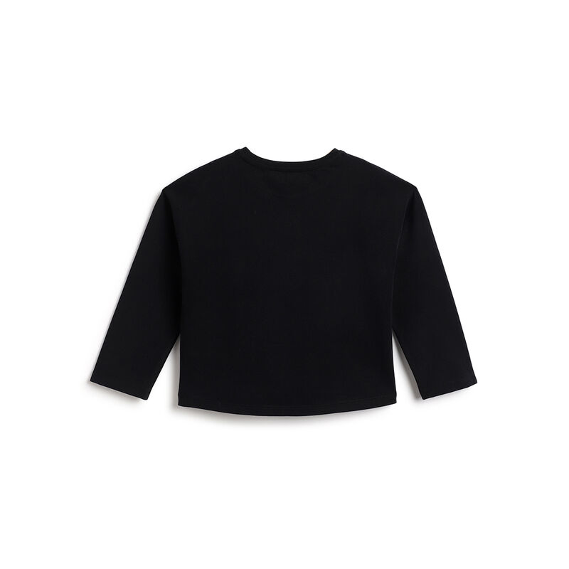 Girls Black Typography Printed Long Sleeve T- Shirt image number 1