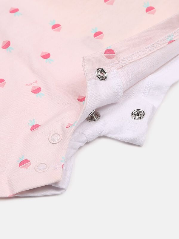 Printed Organic Cotton Romper -Pink image number 3