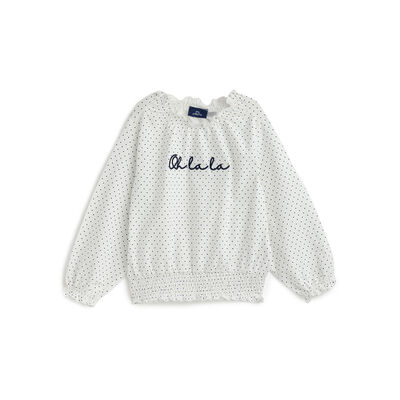 Girls White and Blue Printed Long Sleeve T- Shirt