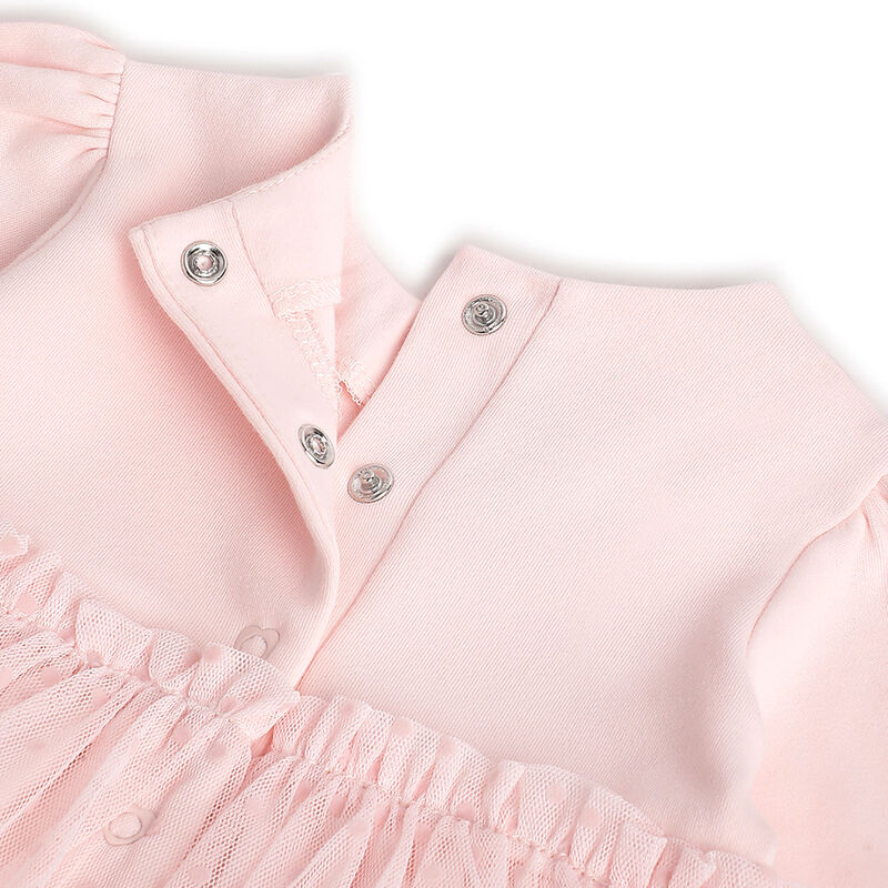Girls Light Pink Self Design Long Sleeve Dress image number 3