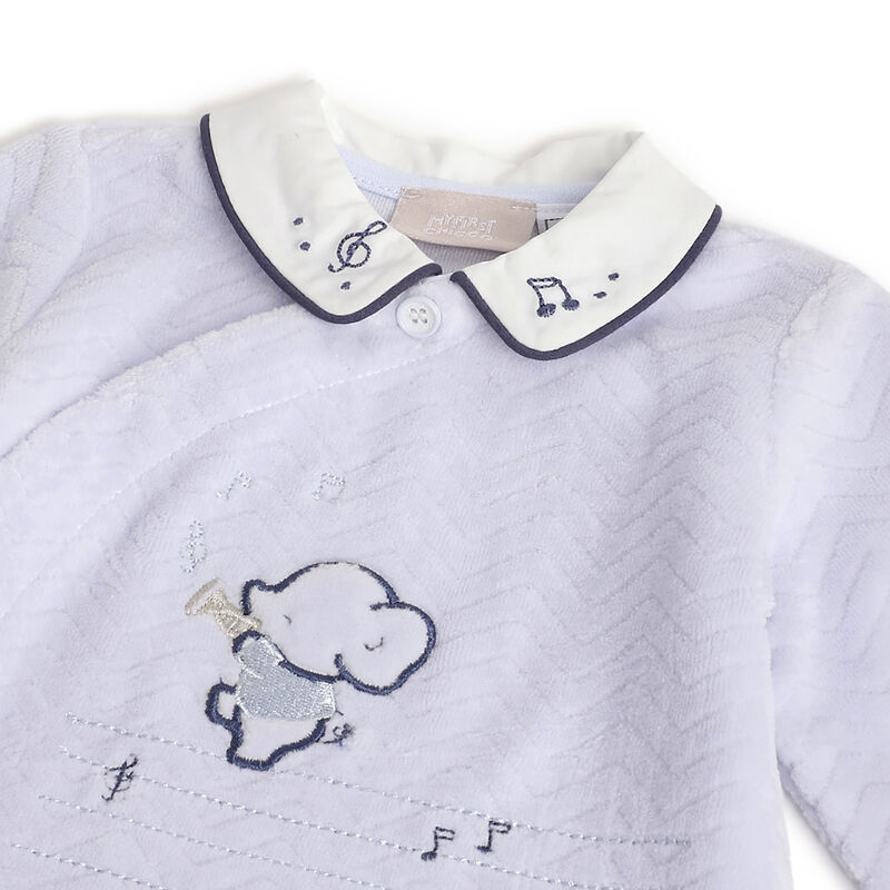 Boys Light Blue Embroidered Front Opening Babysuit image number 2