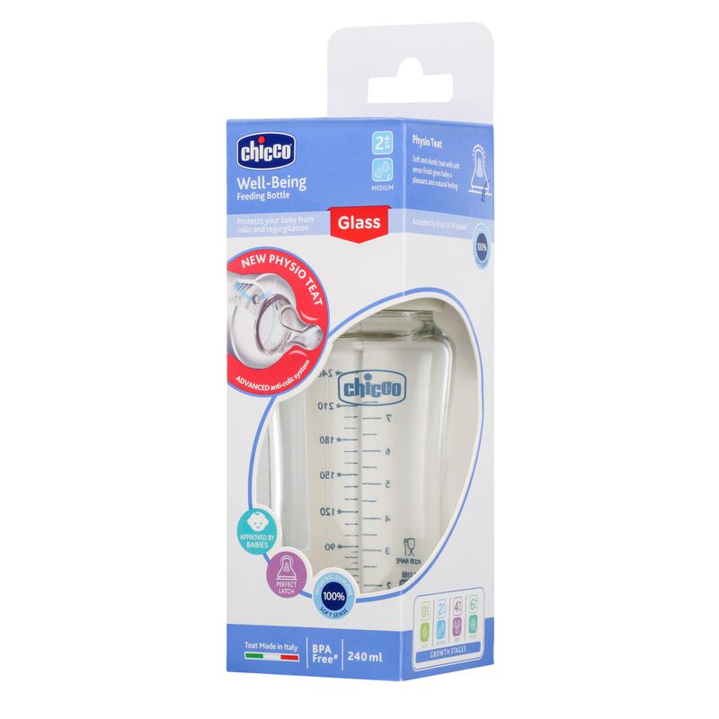 Well-Being Glass Feeding Bottle (240ml, Medium Flow) (Neutral) image number 3