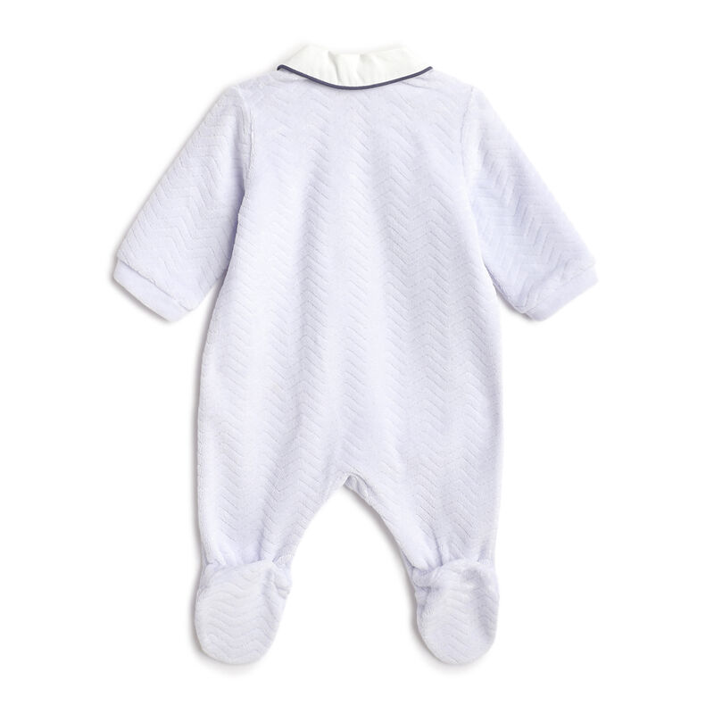 Boys Light Blue Embroidered Front Opening Babysuit image number 1