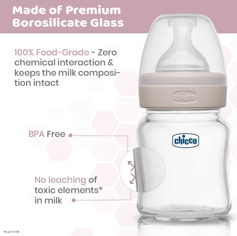 Well-Being Glass Feeding Bottle (120ml, Slow Flow) (Pink) image number null