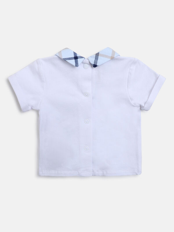 Boys White & Blue Printed Polo with Short Pants image number null