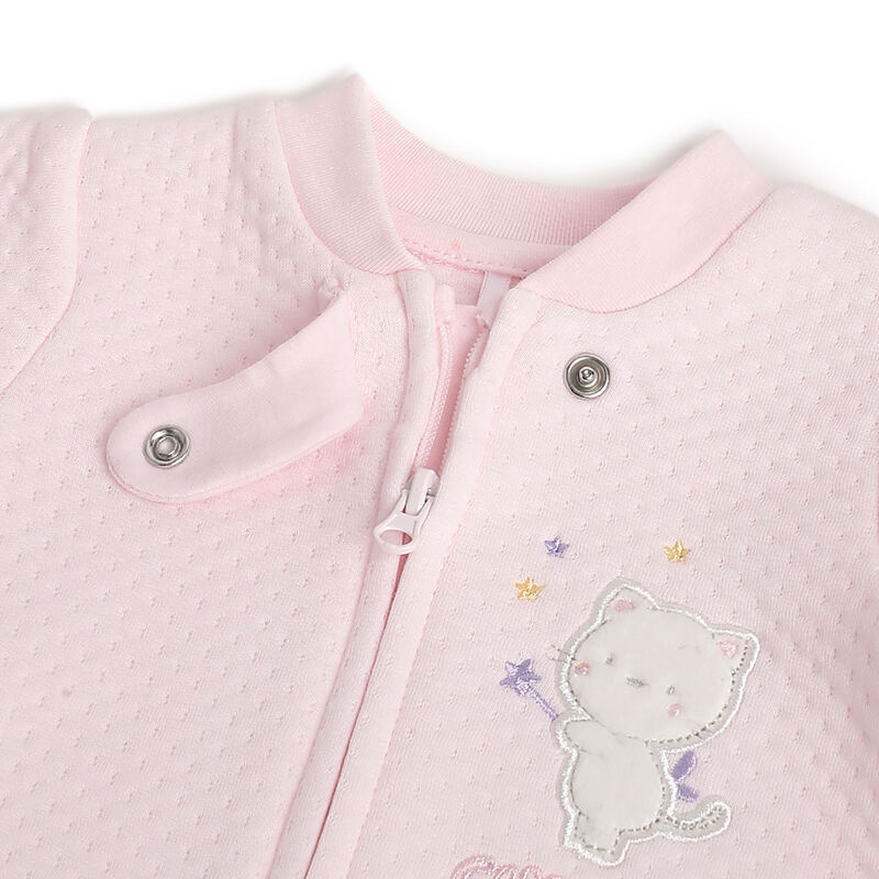 Girls Light Pink Applique Front Opening Babysuit image number 3
