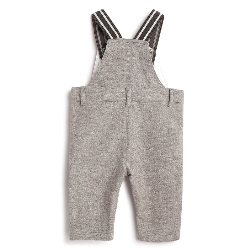 Boys Brown Embroidered Long Dungaree image number 1