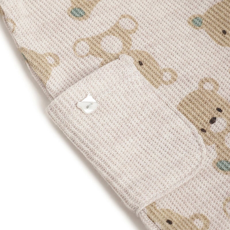 Boys Beige Animal Printed Leg Opening Babysuit image number 3