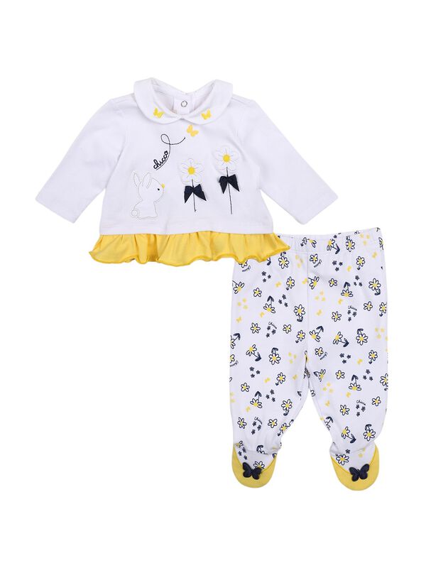 Girls White & Yellow Printed Smock with Legging image number 0