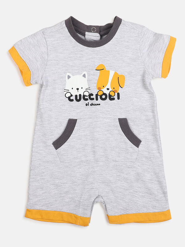 Infants Light Grey Short Sleeve Knitted Romper image number null