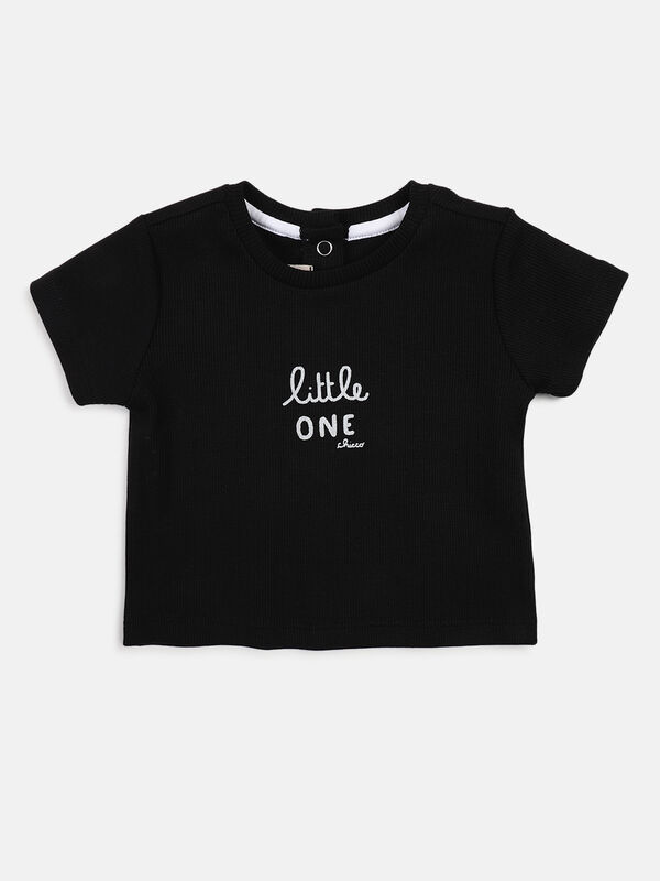 Infants White & Black Printed T- Shirt with Short Dungaree image number null