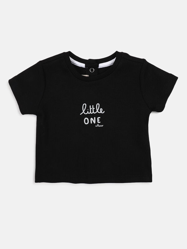 Infants White & Black Printed T- Shirt with Short Dungaree image number null