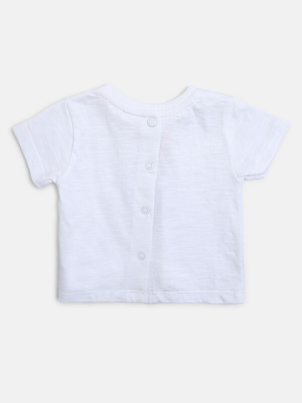 Infants White Printed T- Shirt with Short Pants image number 3