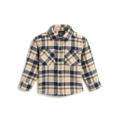 Boys Medium Brown Checked Long Sleeve Shirt