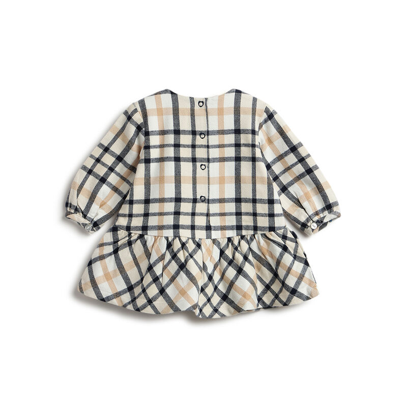 Girls Medium Natural Checked Long Sleeve Dress image number 1