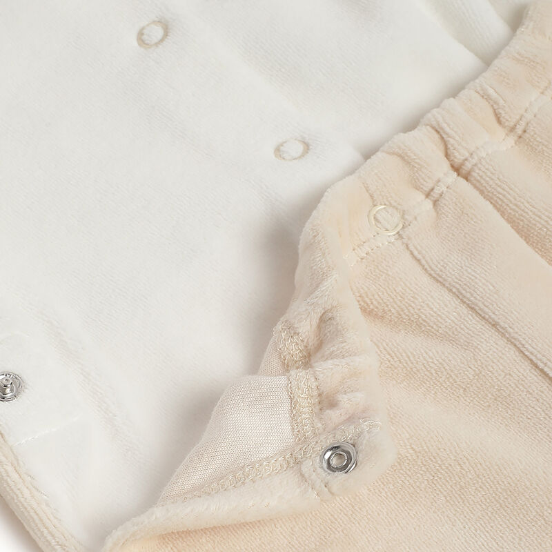 Infants Beige Embroidered Nappy opening Babysuit image number 3
