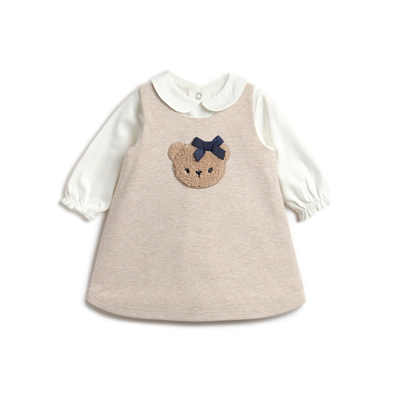 Girls White Top with Beige dress image number 0