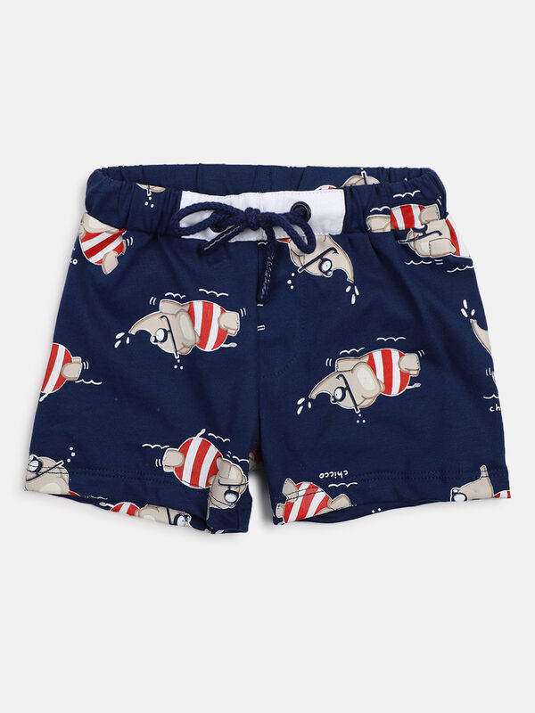 Boys White & Blue Printed T-Shirt with Short Pants image number null