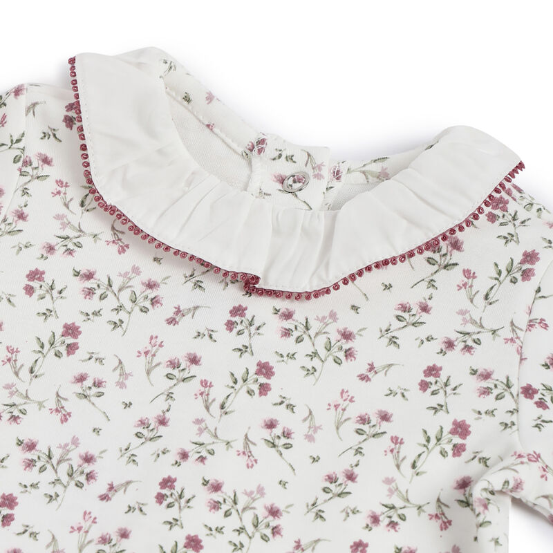 Girls White and Pink Floral Printed Leg Opening Babysuit image number 2