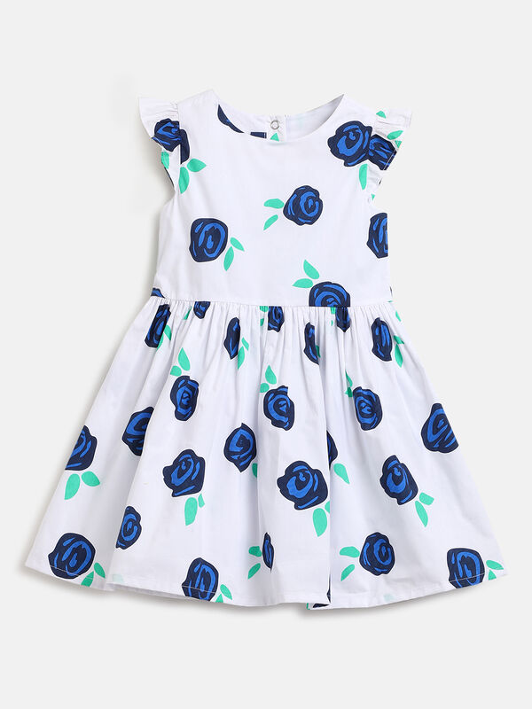 Girls Blue Printed Short Sleeve Woven Dress image number null