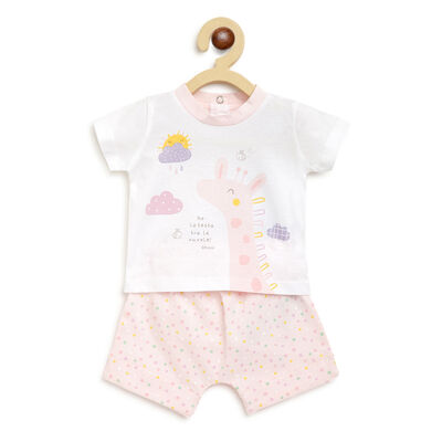 Printed Short-sleeve 2Pcs Set Pink