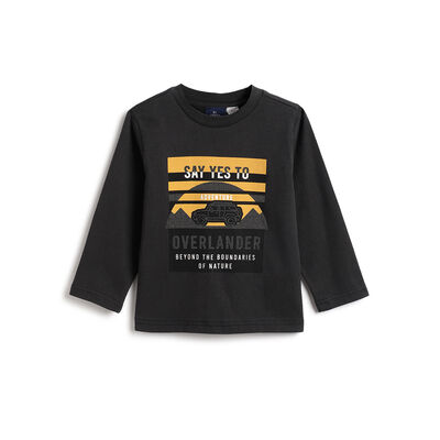 Boys Dark Grey Graphic Printed Long Sleeve T- Shirt