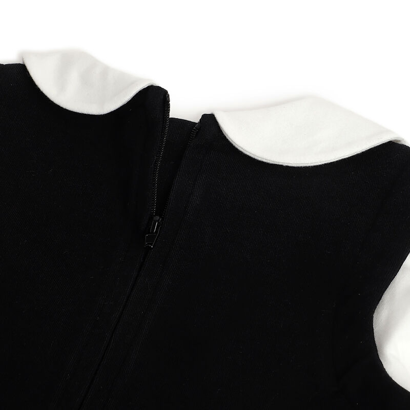 Girls Black and White Solid Long Sleeve Dress image number 3