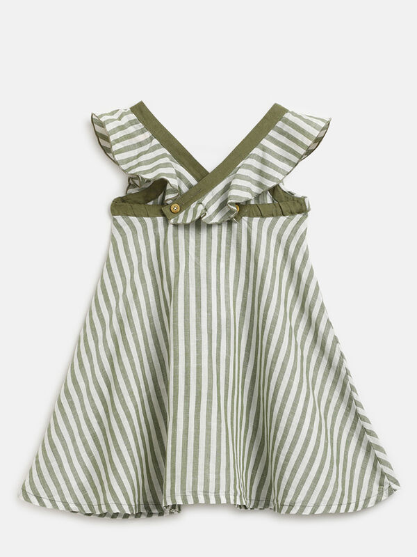 Girls Natural Striped Sleeveless Woven Dress image number null