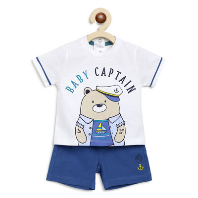 Buy online Boys Medium Blue Knitted T shirt With Short Trouser