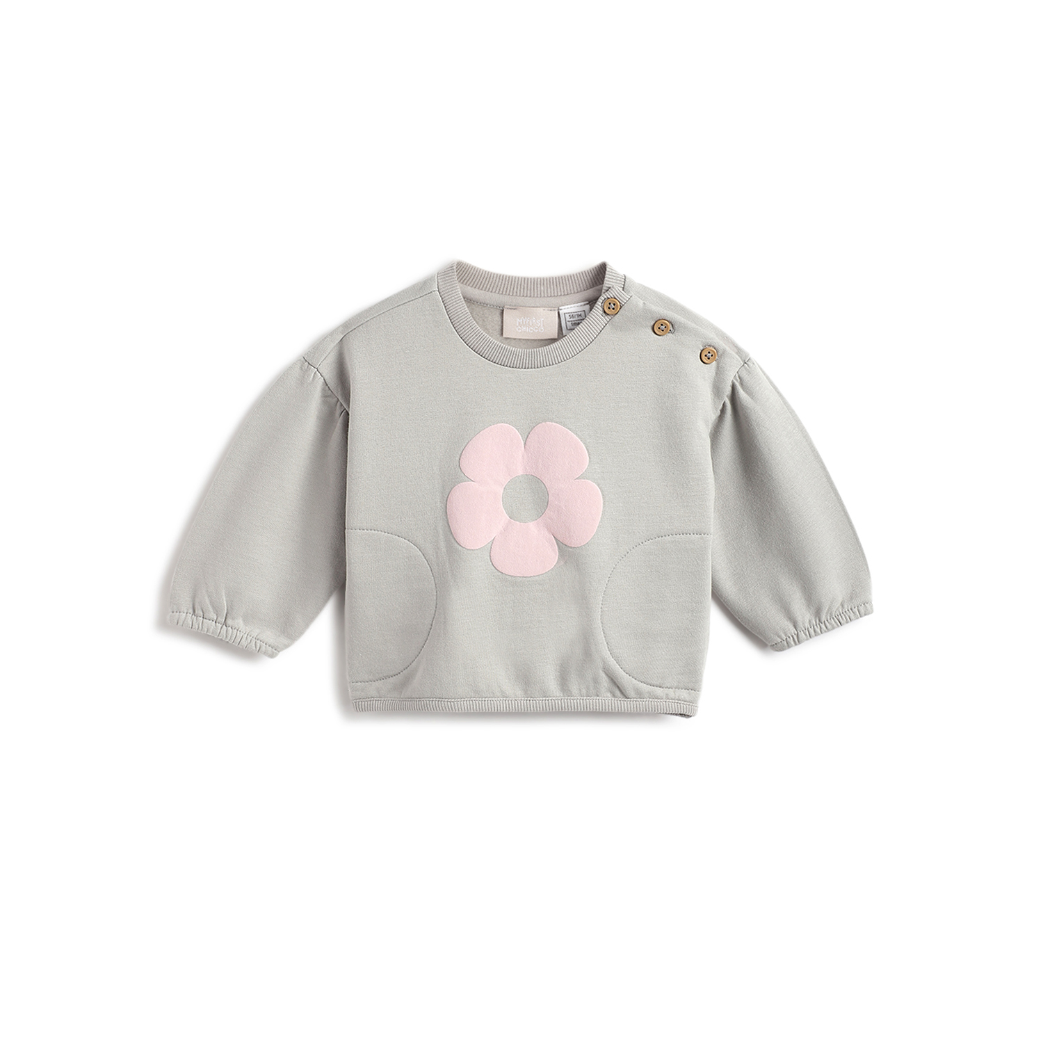 Girls Light Pink Printed Sweatshirt-Grey