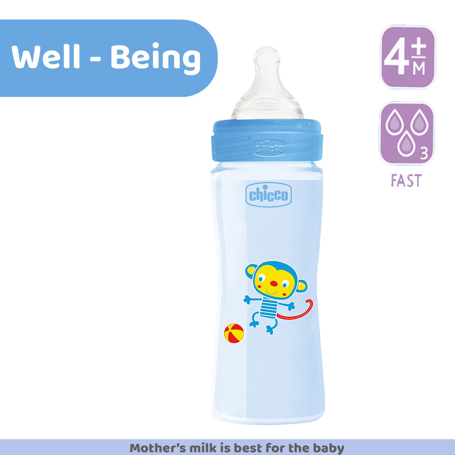 WellBeing Feeding Bottle (330ml, Fast)-Blue