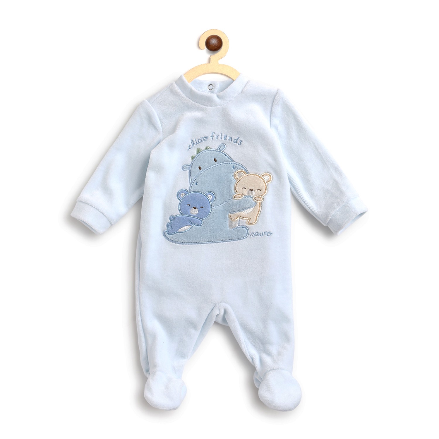 Infants Velour Nappy Opening Babysuit-Blue
