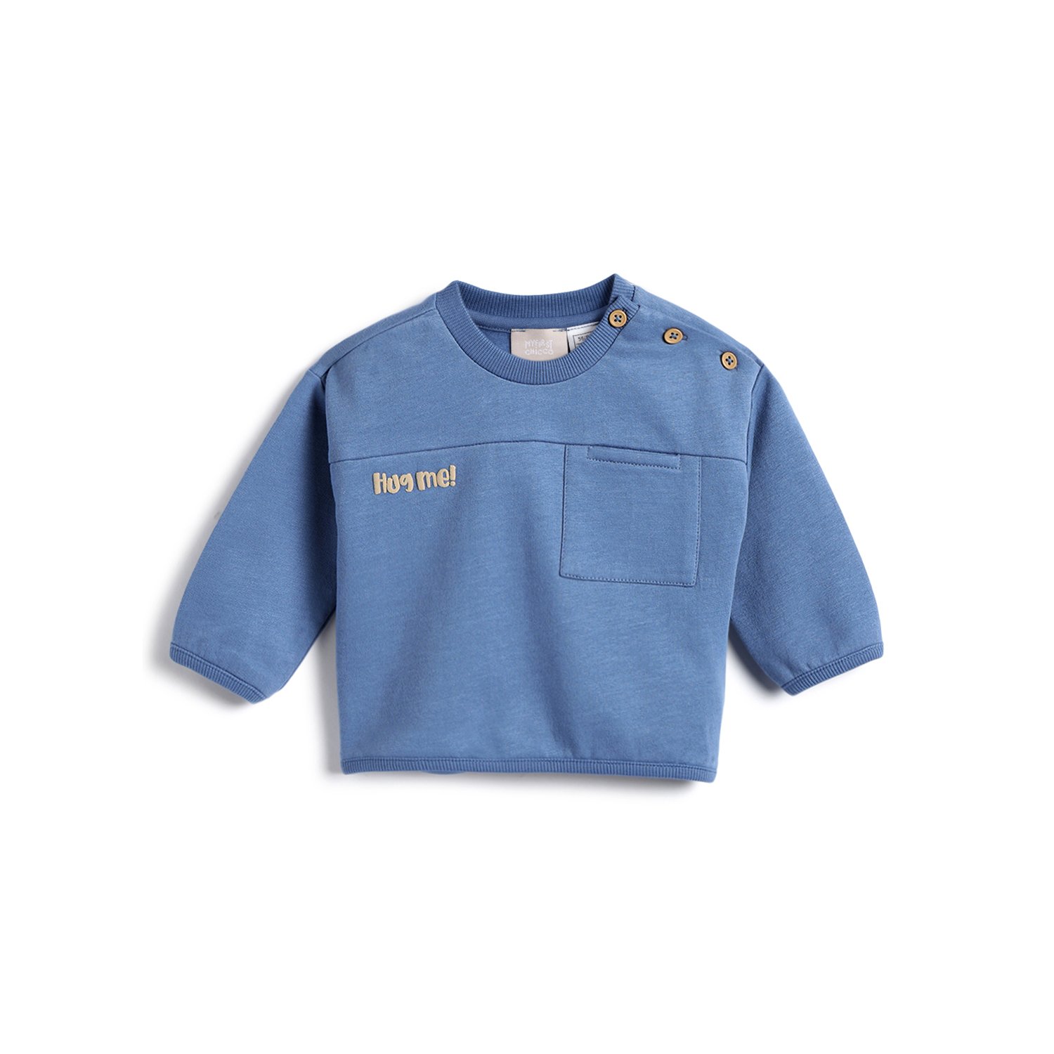 Boys Beige Printed Sweatshirt-Blue