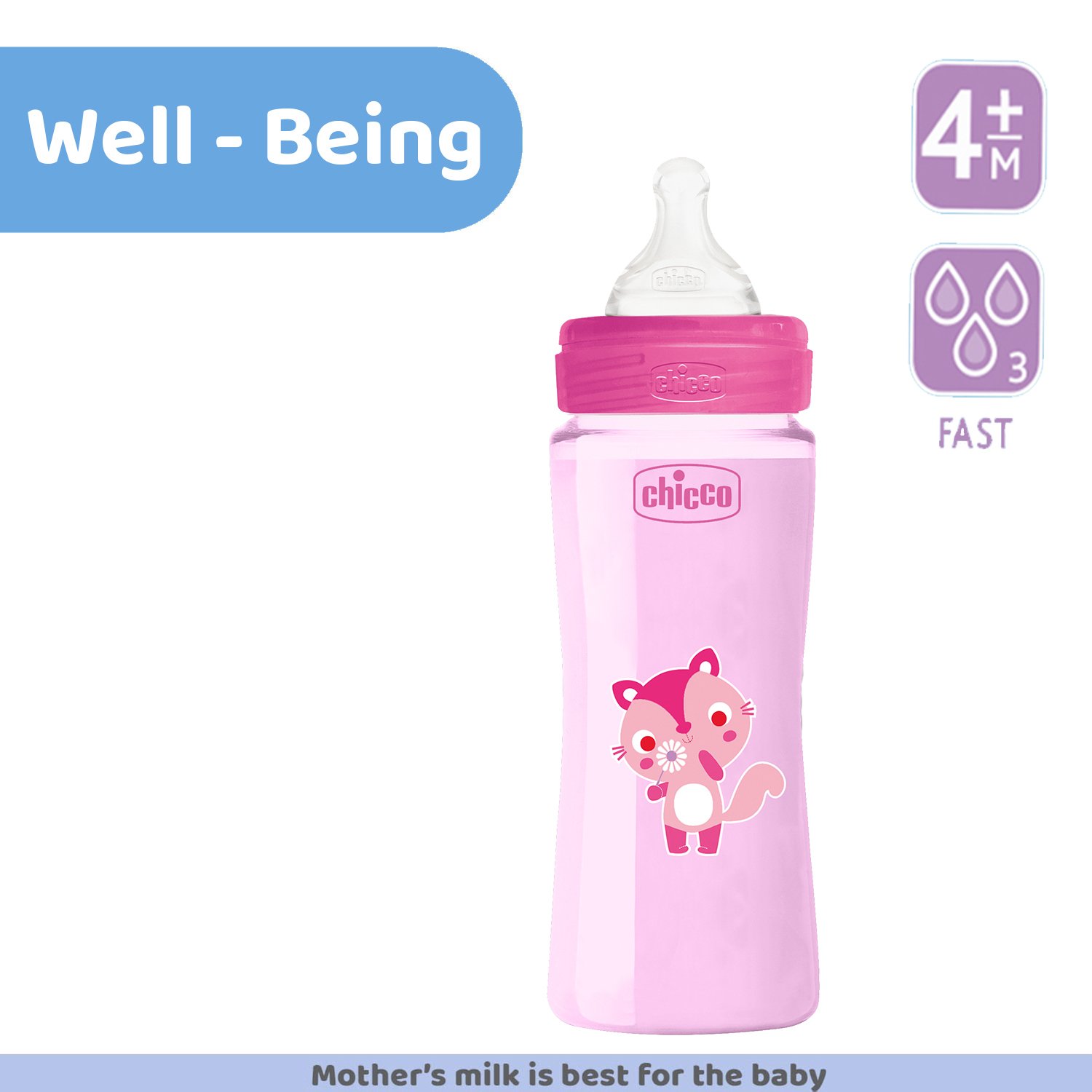 WellBeing Feeding Bottle (330ml, Fast)-Pink