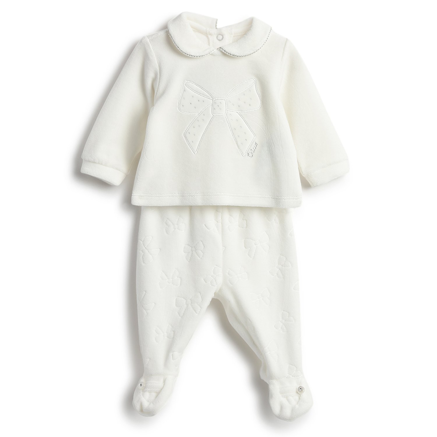 Girls Pink Self Design Smock with Leggings-White