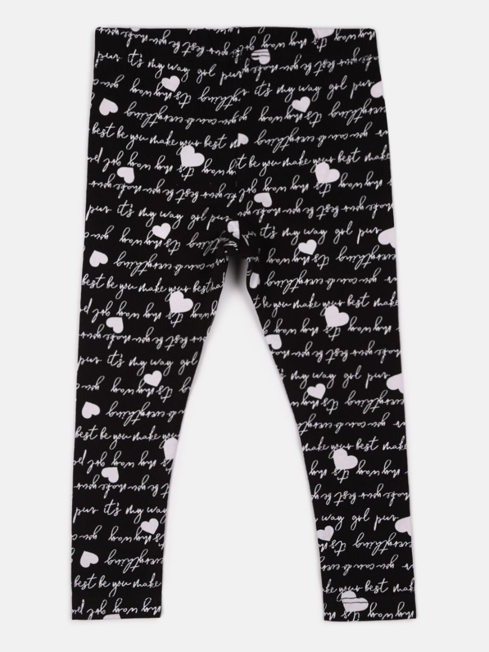 Girls Black Allover Printed Legging-Black