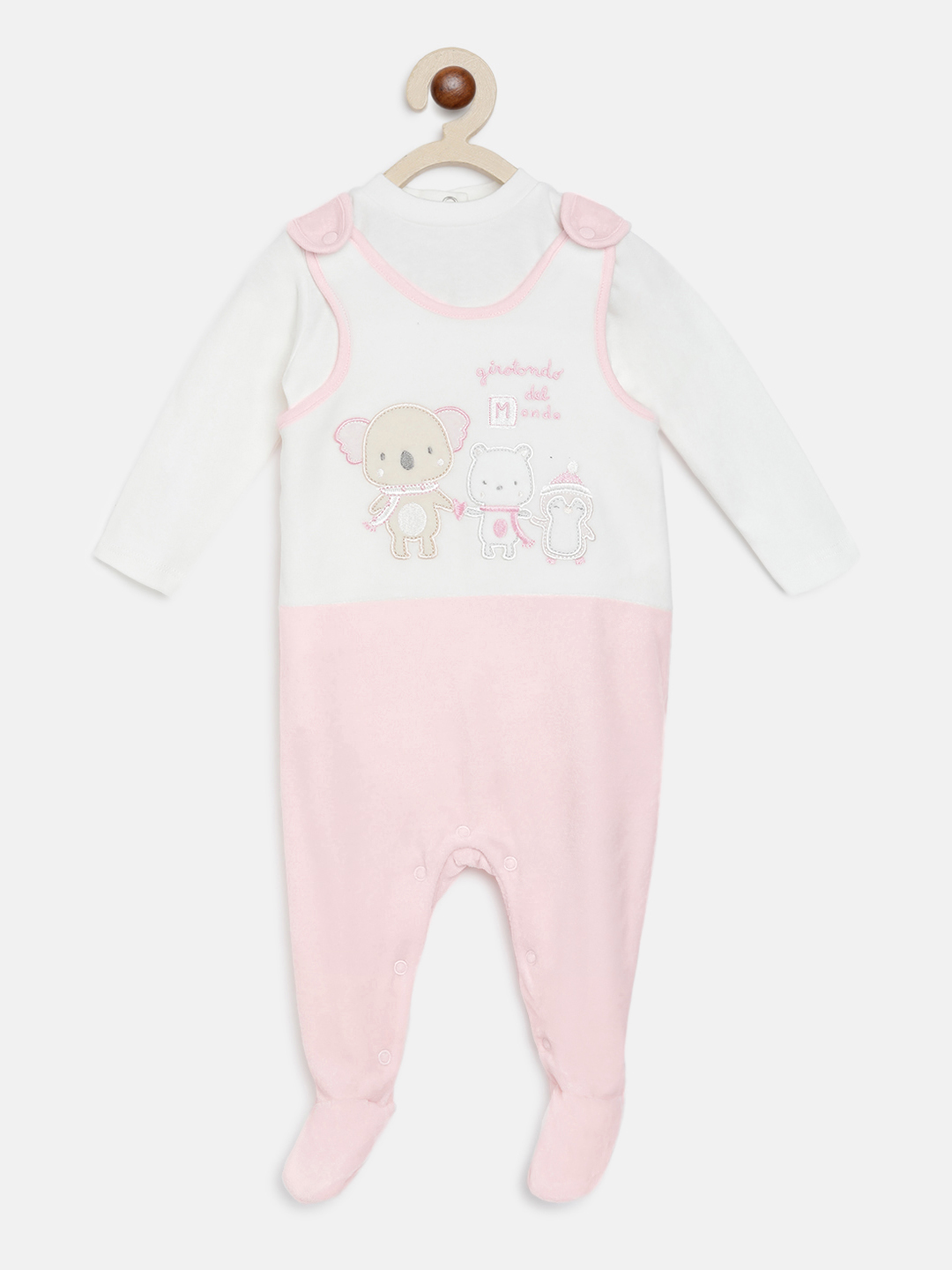 Infants Applique Babysuit-Bodysuit Set-Pink