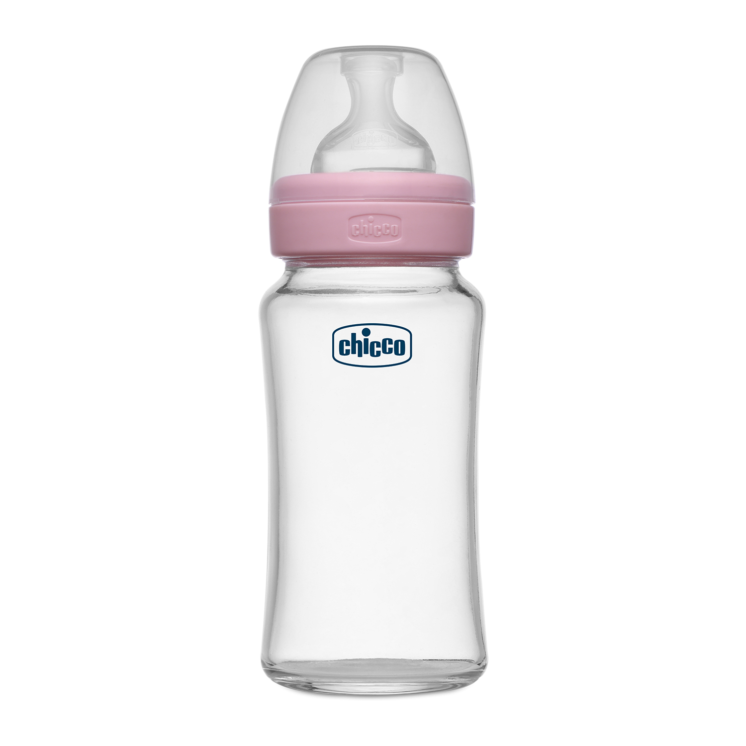 Well-Being Glass Feeding Bottle (240ml, Medium Flow) (Blue)-Pink